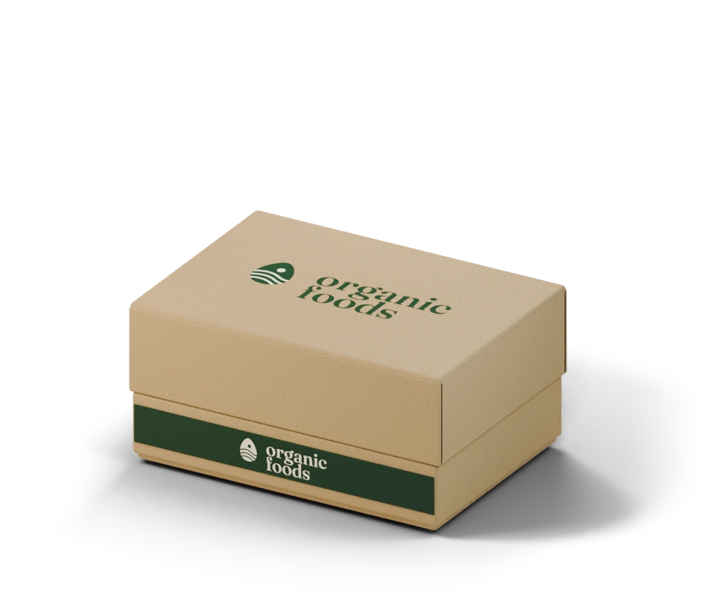 A closed kraft carton of Organic Foods eggs