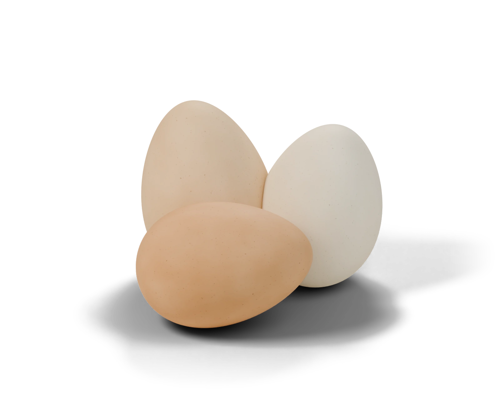 Three softly speckled brown and cream eggs